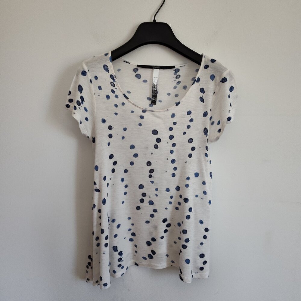 Ladies SZ XS Kensie Blue/White Polka Dot T-Shirt